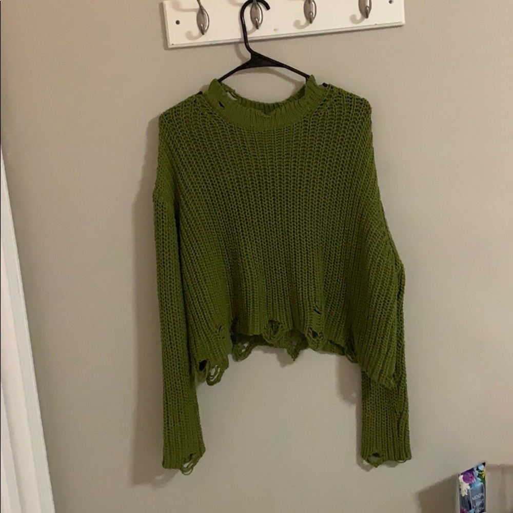 Green ZARA knit sweater with rips